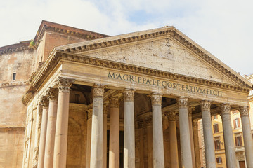 Fountain at the Piazza della Rotonda with the Pantheon in the background. Rome, Italy