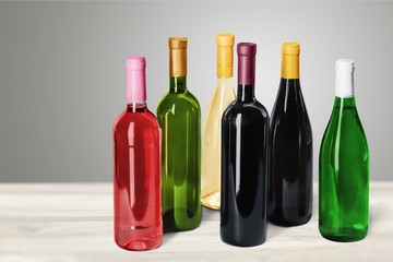 Various bottles of wine isolated on white background