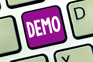 Word writing text Demo. Business concept for Demonstration of a product techniques and capabilities...
