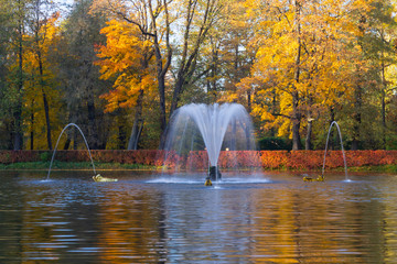 Fountain in the autumn park.