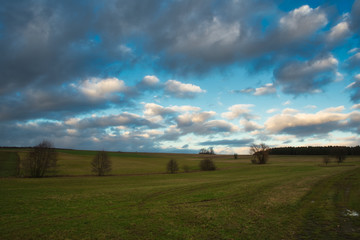 Fototapeta premium Wiesen im Herbst stark bewölkter Himmel
