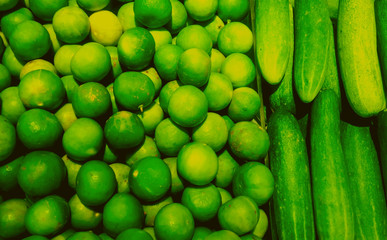 Mix of fresh vegetables, cucumber and lemon.