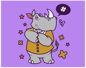 Naklejka na ściany i meble Hipster Rhino Cartoon T Shirt