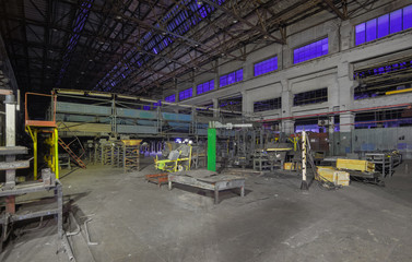 Fototapeta premium Equipment for repair of metro rolling stock. Inside an industrial building
