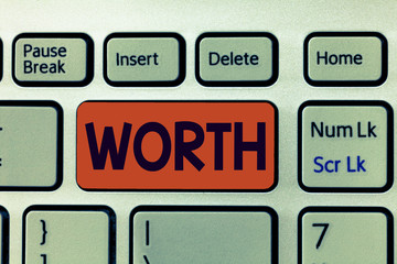 Writing note showing Worth. Business photo showcasing equivalent in value to sum item specified sufficiently good important.