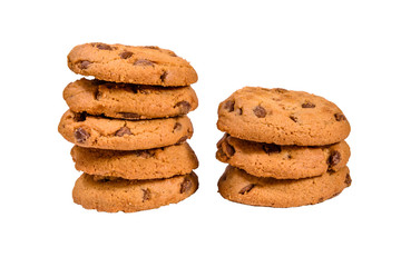 Fresh chocolate chip cookies isolated on white background