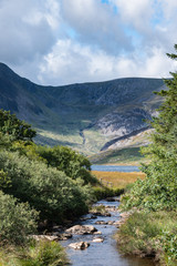 Fototapeta premium Stunning landscape image of countryside around Llyn Ogwen in Snowdonia during early Autumn