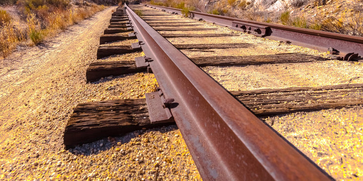 Train track in the sunny desert in California