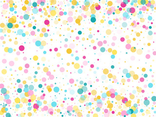 Memphis round confetti festive background in cyan blue, pink and yellow. Childish pattern vector.