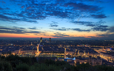The French city of Lyon during a colorful dawn in autumn. lyon, France.
