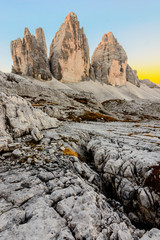 Tre Cime di Lavaredo - Drei Zinnen - The most beautiful attraction of Dolomiti - Alps - Italy