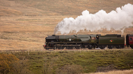 steam train going over ribblehead viaduct - Powered by Adobe