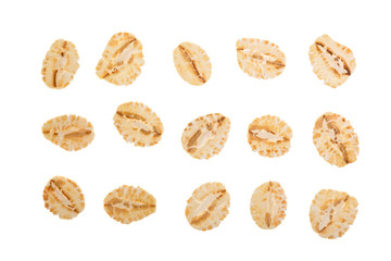 Fototapeta na wymiar oat flakes isolated on white background. Top view. Set or collection