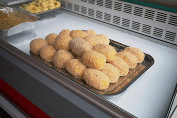 Palermo, Italy - September 07, 2018 : Raw arancina