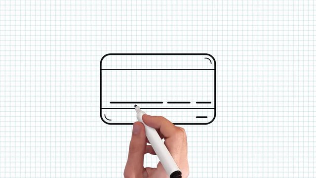 Kreditkarte – Whiteboard Animation auf kariertem Blatt Papier