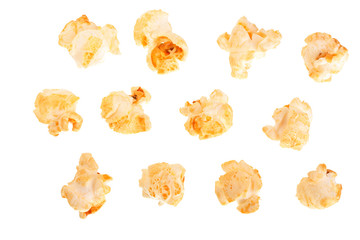 Popcorn isolated on white background. Top view