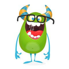 Cartoon monster nerd wearing glasses. Vector illustration isolated