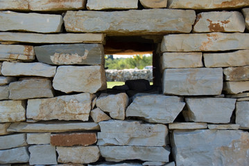 Mauer, Fenster, Stapel, Sandstein, Stein, Durchsicht, Naturstein, Kazun, Istrien