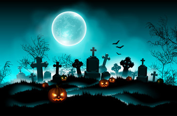 Fototapeta premium Halloween background with moon. High detailed realistic illustration