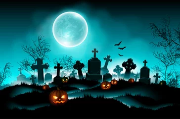 Fototapeten Halloween background with moon. High detailed realistic illustration © kjolak
