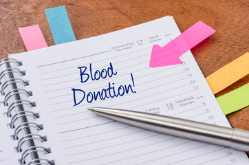 Daily planner with the entry Blood donation