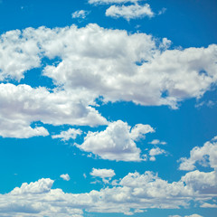 Obraz premium White puffy clouds on a vivid blue sky