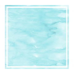 Light blue hand drawn watercolor rectangular frame background texture with stains