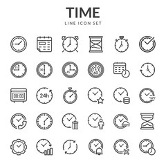 Time and clock icons. Set line icons of time. Collection of time and clock thin line icons