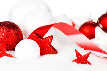 Christmas decorations in snow