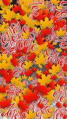 Vector Percentage Sign and Autumn Leaves Confetti on Transparent Background. Percent Sale Background. Business, Economics, Finance Print. Discount Illustration. Promotion poster. Black Friday Banner. 