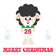 cartoon cute sheep black with christmas calendar and text