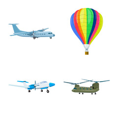 Vector illustration of plane and transport logo. Set of plane and sky stock symbol for web.