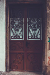 Old Tbilisi architecture,The entrance door and exterior decor in summer day