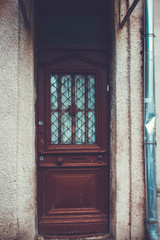 Old Tbilisi architecture,The entrance door and exterior decor in summer day