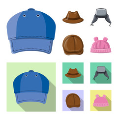 Vector illustration of headgear and cap symbol. Set of headgear and accessory stock vector illustration.