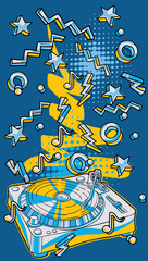 Funky colorful drawn turntable