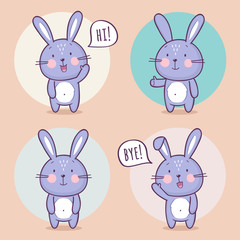 Set of cute bunny rabbit character with different emotions. Vector cartoon bunny character. Vector collection