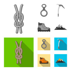 Vector illustration of mountaineering and peak symbol. Collection of mountaineering and camp vector icon for stock.