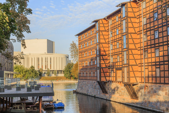 River harbor on the Mill Island in Bydgoszcz