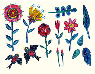 Clipart with flowers and swallows