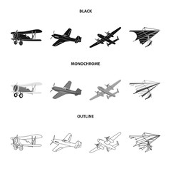 Vector illustration of plane and transport sign. Collection of plane and sky vector icon for stock.