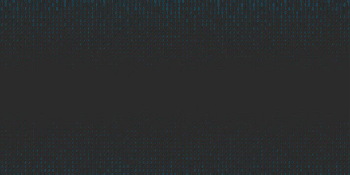 Abstract matrix digital background. Software developer programming, binary computer code. Coding, hacker concept. Blue on black. Vector illustration.