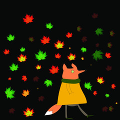fox in fall leaves. fox in leaves.