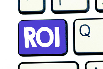 Handwriting text Roi. Concept meaning Performance measure used to evaluate the efficiency of an investment.