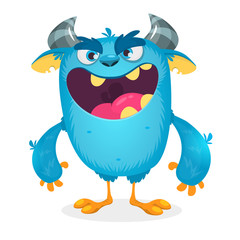 Vector cartoon ofblue fat and fluffy Halloween monster.Isolated