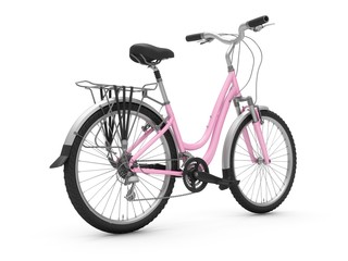 3D Rendering pink bicycle isolated on white background
