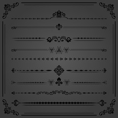 Vintage set of vector decorative elements. Horizontal separators in the frame. Collection of black different ornaments. Classic patterns. Set of vintage patterns