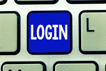 Writing note showing Login. Business photo showcasing Entering website Blog using username and password Registration.