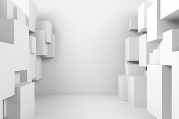 Room with random cubes structures. 3d