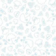 Seamless Baby Pattern Symbols Boy Blue Outline © Jan Engel